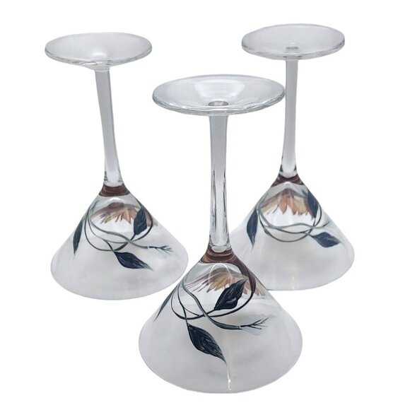 Hand Painted Botanical Floral Clear Glass Martini Cocktail Glasses Set of 3 - Picture 3 of 9